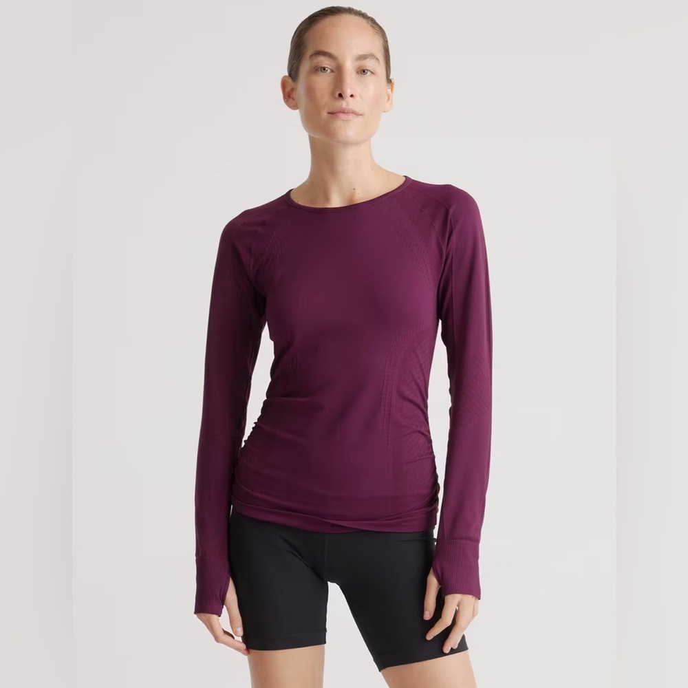 Quince Women’s Seamless Ruched Long Sleeve Top Plum Size Small